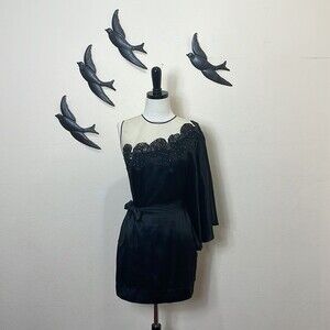 Yoana Baraschi Black One Shoulder Silk Cocktail Dress   - Size XS
